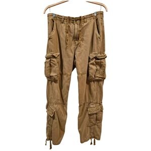 Aeropostale Mens Baggy Cargo Pants Tan Drawstring Waist Size M